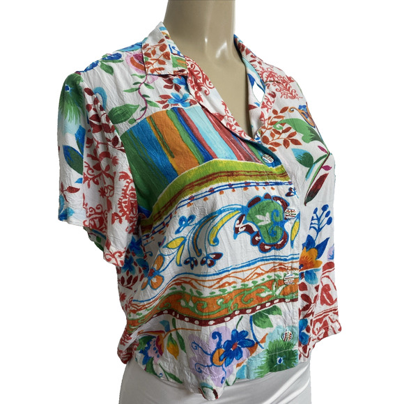 Jams World Button Down Shirt Top Blouse Short Sleeve W624 Henna Garden Multi S - Picture 3 of 5